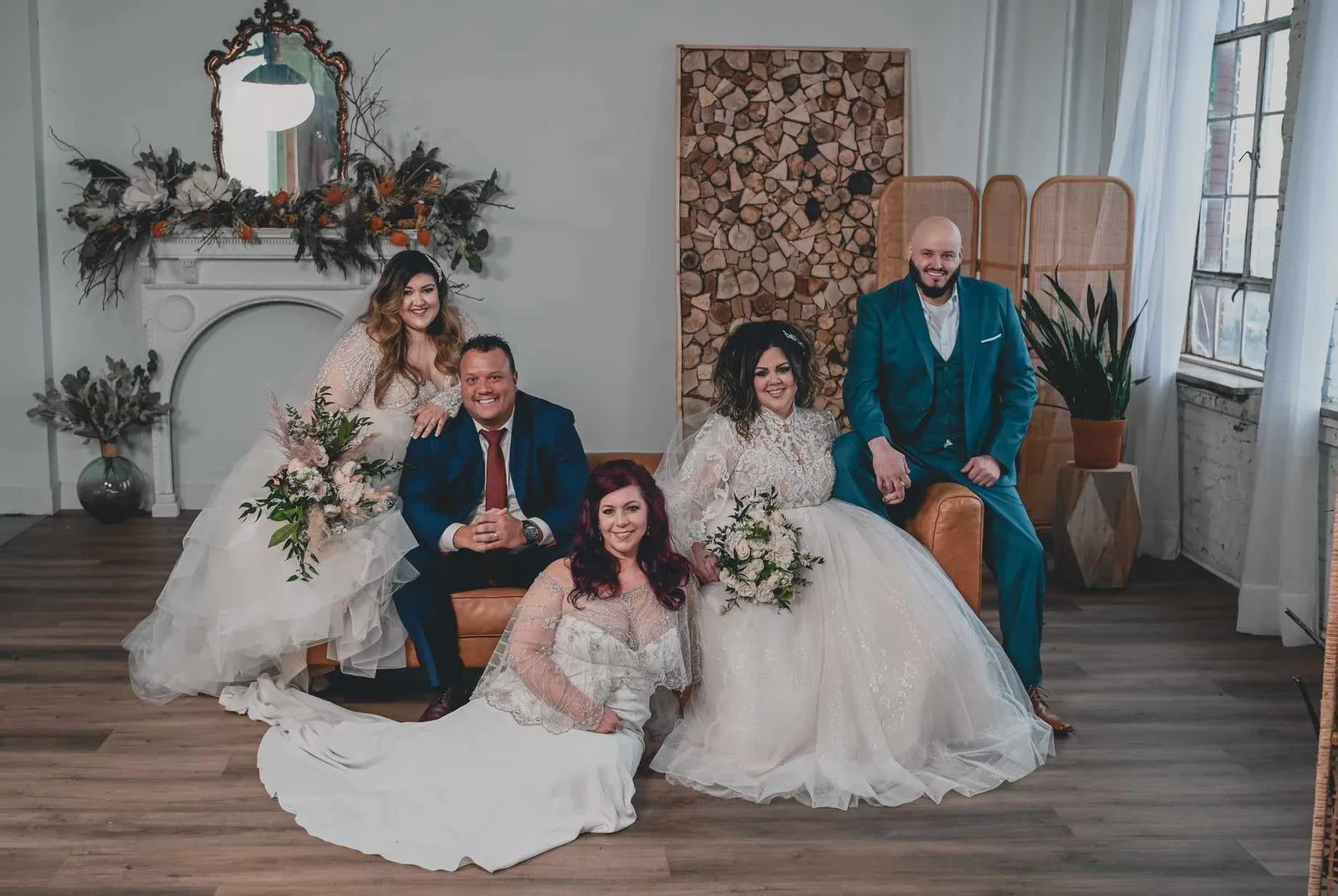 Bride with family in a styled room